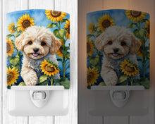 Load image into Gallery viewer, Maltipoo in Sunflowers Ceramic Night Light
