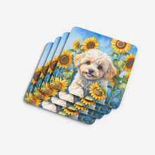 Load image into Gallery viewer, Maltipoo in Sunflowers Coasters - Set of 4 Lightweight Foam, Absorbent Drink Coasters