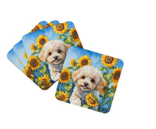 Load image into Gallery viewer, Maltipoo in Sunflowers Coasters - Set of 4 Lightweight Foam, Absorbent Drink Coasters