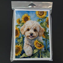 Load image into Gallery viewer, Maltipoo in Sunflowers Greeting Cards - Blank Note Cards – 8-Pack of Artist-Designed Cards with Envelopes