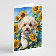 Load image into Gallery viewer, Maltipoo in Sunflowers Greeting Cards - Blank Note Cards – 8-Pack of Artist-Designed Cards with Envelopes