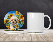Load image into Gallery viewer, Maltipoo in Sunflowers Large Sandstone Coasters Pack of 4