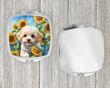 Load image into Gallery viewer, Maltipoo in Sunflowers Compact Mirror – Stylish Purse Mirror with Artistic Covers