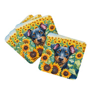 Load image into Gallery viewer, Manchester Terrier in Sunflowers Coasters - Set of 4 Lightweight Foam, Absorbent Drink Coasters