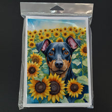 Load image into Gallery viewer, Manchester Terrier in Sunflowers Greeting Cards - Blank Note Cards – 8-Pack of Artist-Designed Cards with Envelopes