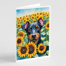 Load image into Gallery viewer, Manchester Terrier in Sunflowers Greeting Cards - Blank Note Cards – 8-Pack of Artist-Designed Cards with Envelopes