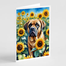 Load image into Gallery viewer, Mastiff in Sunflowers Greeting Cards - Blank Note Cards – 8-Pack of Artist-Designed Cards with Envelopes