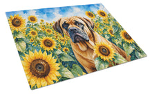 Load image into Gallery viewer, Mastiff in Sunflowers Cutting Board Tempered Glass Kitchen Cutting Surface, Heat Resistant Chopping Board with Non-Slip Feet, Decorative Food Prep &amp; Serving