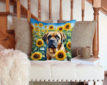 Load image into Gallery viewer, Mastiff in Sunflowers Throw Pillow - 14x14 Decorative Pillow – Art for Your Home &amp; Patio