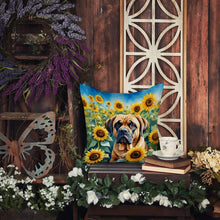 Load image into Gallery viewer, Mastiff in Sunflowers Throw Pillow - 14x14 Decorative Pillow – Art for Your Home &amp; Patio