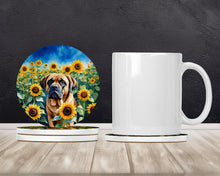 Load image into Gallery viewer, Mastiff in Sunflowers Large Sandstone Coasters Pack of 4