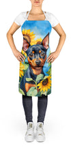 Load image into Gallery viewer, Miniature Pinscher in Sunflowers Apron – Artist-Designed Kitchen, BBQ &amp; Craft Apron