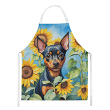 Load image into Gallery viewer, Miniature Pinscher in Sunflowers Apron – Artist-Designed Kitchen, BBQ &amp; Craft Apron