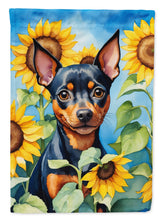Load image into Gallery viewer, Miniature Pinscher in Sunflowers House Flag