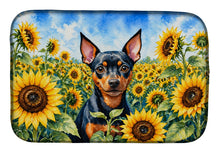 Load image into Gallery viewer, Miniature Pinscher in Sunflowers Dish Drying Mat Absorbent Dish Drying Mat Pad for Kitchen Counter Dish Drainer Mat for Countertop, 14 x 21", Multicolor