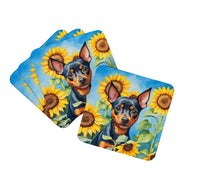 Load image into Gallery viewer, Miniature Pinscher in Sunflowers Coasters - Set of 4 Lightweight Foam, Absorbent Drink Coasters