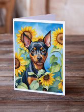 Load image into Gallery viewer, Miniature Pinscher in Sunflowers Greeting Cards - Blank Note Cards – 8-Pack of Artist-Designed Cards with Envelopes