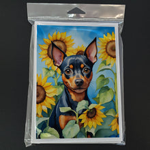 Load image into Gallery viewer, Miniature Pinscher in Sunflowers Greeting Cards - Blank Note Cards – 8-Pack of Artist-Designed Cards with Envelopes