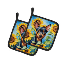 Load image into Gallery viewer, Miniature Pinscher in Sunflowers Pot Holders - Set of 2 Decorative Kitchen Helpers | Made in the USA