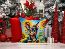 Load image into Gallery viewer, Miniature Pinscher in Sunflowers Throw Pillow - 14x14 Decorative Pillow – Art for Your Home &amp; Patio
