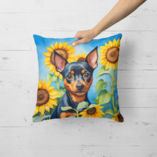 Load image into Gallery viewer, Miniature Pinscher in Sunflowers Throw Pillow