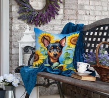 Load image into Gallery viewer, Miniature Pinscher in Sunflowers Throw Pillow