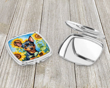 Load image into Gallery viewer, Miniature Pinscher in Sunflowers Compact Mirror – Stylish Purse Mirror with Artistic Covers