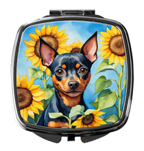Load image into Gallery viewer, Miniature Pinscher in Sunflowers Compact Mirror – Stylish Purse Mirror with Artistic Covers
