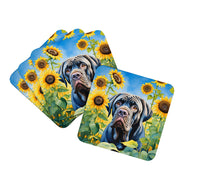 Load image into Gallery viewer, Neapolitan Mastiff in Sunflowers Coasters - Set of 4 Lightweight Foam, Absorbent Drink Coasters