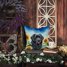Load image into Gallery viewer, Newfoundland in Sunflowers Throw Pillow - 14x14 Decorative Pillow – Art for Your Home &amp; Patio
