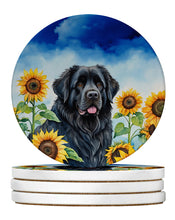 Load image into Gallery viewer, Newfoundland in Sunflowers Large Sandstone Coasters Pack of 4
