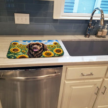 Load image into Gallery viewer, Newfoundland in Sunflowers Dish Drying Mat Absorbent Dish Drying Mat Pad for Kitchen Counter Dish Drainer Mat for Countertop, 14 x 21", Multicolor