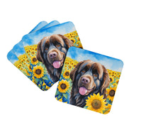 Load image into Gallery viewer, Newfoundland in Sunflowers Coasters - Set of 4 Lightweight Foam, Absorbent Drink Coasters