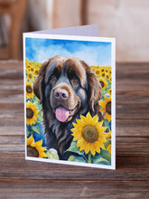 Load image into Gallery viewer, Newfoundland in Sunflowers Greeting Cards - Blank Note Cards – 8-Pack of Artist-Designed Cards with Envelopes
