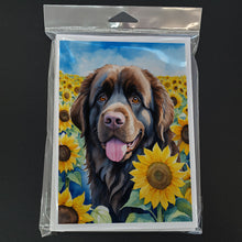 Load image into Gallery viewer, Newfoundland in Sunflowers Greeting Cards - Blank Note Cards – 8-Pack of Artist-Designed Cards with Envelopes