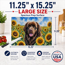Load image into Gallery viewer, Newfoundland in Sunflowers Cutting Board Tempered Glass Kitchen Cutting Surface, Heat Resistant Chopping Board with Non-Slip Feet, Decorative Food Prep &amp; Serving