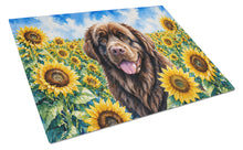 Load image into Gallery viewer, Newfoundland in Sunflowers Cutting Board Tempered Glass Kitchen Cutting Surface, Heat Resistant Chopping Board with Non-Slip Feet, Decorative Food Prep &amp; Serving