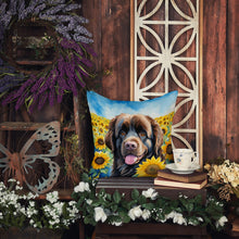 Load image into Gallery viewer, Newfoundland in Sunflowers Throw Pillow - 14x14 Decorative Pillow – Art for Your Home &amp; Patio