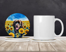 Load image into Gallery viewer, Newfoundland in Sunflowers Large Sandstone Coasters Pack of 4