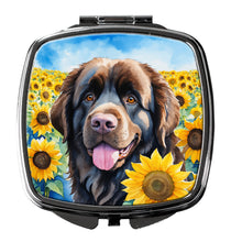 Load image into Gallery viewer, Newfoundland in Sunflowers Compact Mirror – Stylish Purse Mirror with Artistic Covers