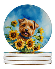 Load image into Gallery viewer, Norfolk Terrier in Sunflowers Large Sandstone Coasters Pack of 4