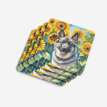 Load image into Gallery viewer, Norwegian Elkhound in Sunflowers Coasters - Set of 4 Lightweight Foam, Absorbent Drink Coasters