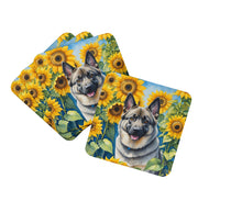 Load image into Gallery viewer, Norwegian Elkhound in Sunflowers Coasters - Set of 4 Lightweight Foam, Absorbent Drink Coasters