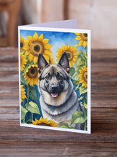 Load image into Gallery viewer, Norwegian Elkhound in Sunflowers Greeting Cards - Blank Note Cards – 8-Pack of Artist-Designed Cards with Envelopes