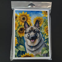 Load image into Gallery viewer, Norwegian Elkhound in Sunflowers Greeting Cards - Blank Note Cards – 8-Pack of Artist-Designed Cards with Envelopes
