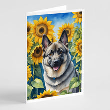 Load image into Gallery viewer, Norwegian Elkhound in Sunflowers Greeting Cards - Blank Note Cards – 8-Pack of Artist-Designed Cards with Envelopes