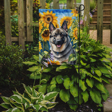 Load image into Gallery viewer, Norwegian Elkhound in Sunflowers Garden Flag – Bright Dog-Themed Yard Decor