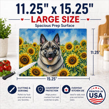 Load image into Gallery viewer, Norwegian Elkhound in Sunflowers Cutting Board Tempered Glass Kitchen Cutting Surface, Heat Resistant Chopping Board with Non-Slip Feet, Decorative Food Prep &amp; Serving