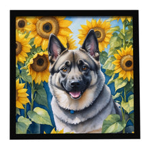 Load image into Gallery viewer, Norwegian Elkhound in Sunflowers Framed Metal Print