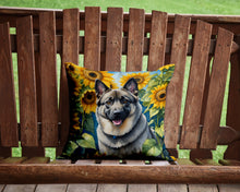 Load image into Gallery viewer, Norwegian Elkhound in Sunflowers Throw Pillow - 14x14 Decorative Pillow – Art for Your Home &amp; Patio